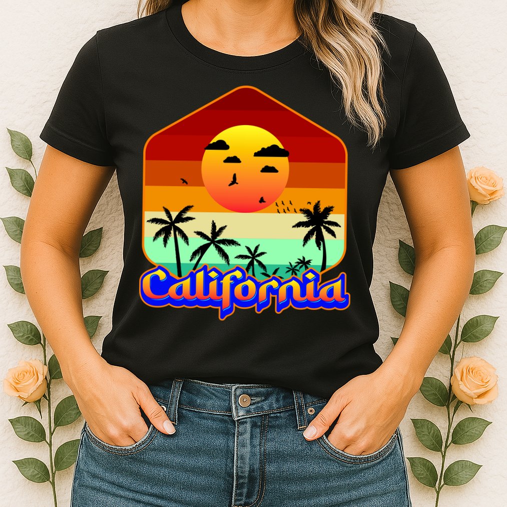 California Retro Beach Sunset Logo Womens T-Shirt
