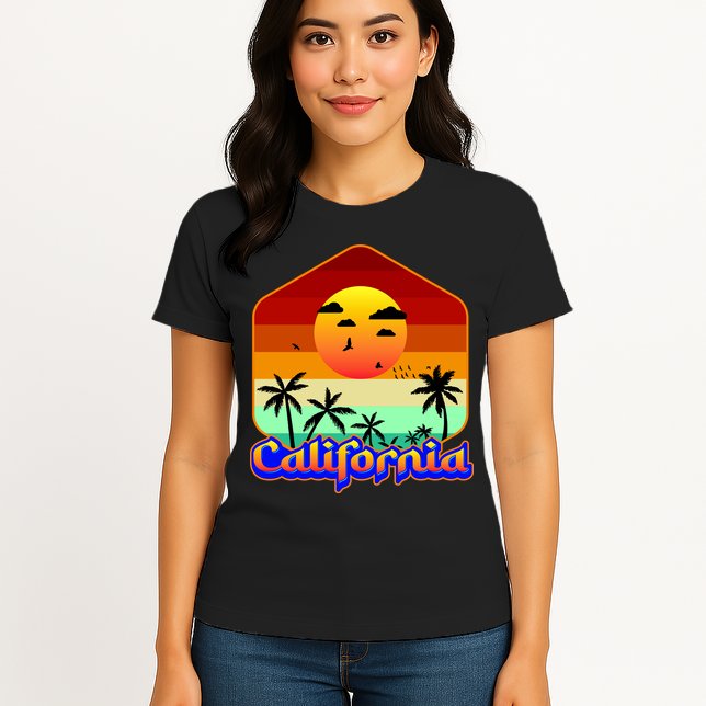 California Retro Beach Sunset Logo Womens T-Shirt