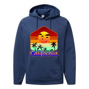 California Retro Beach Sunset Logo Performance Fleece Hoodie