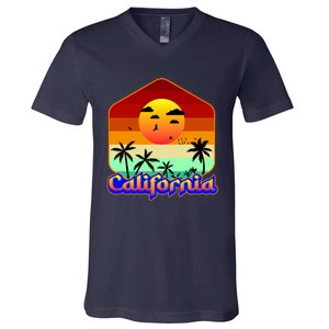 California Retro Beach Sunset Logo V-Neck T-Shirt