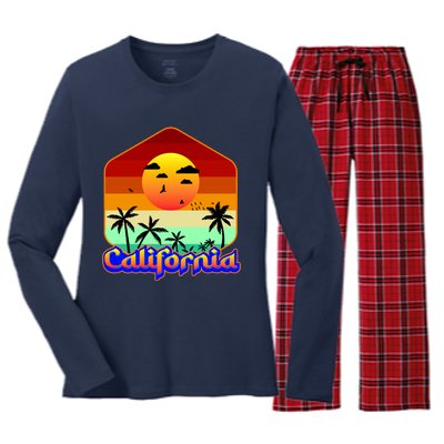 California Retro Beach Sunset Logo Women's Long Sleeve Flannel Pajama Set 