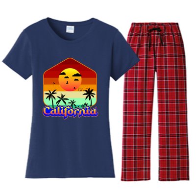 California Retro Beach Sunset Logo Women's Flannel Pajama Set