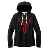 Classic Red & Black Christmas Buffalo Plaid Deer Women's Fleece Hoodie