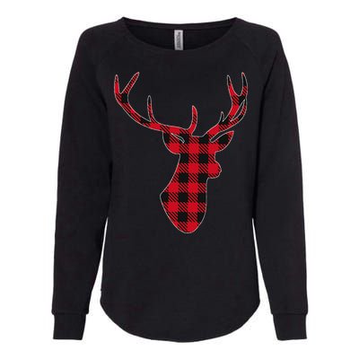 Classic Red & Black Christmas Buffalo Plaid Deer Womens California Wash Sweatshirt