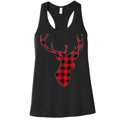 Classic Red & Black Christmas Buffalo Plaid Deer Women's Racerback Tank