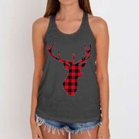 Classic Red & Black Christmas Buffalo Plaid Deer Women's Knotted Racerback Tank