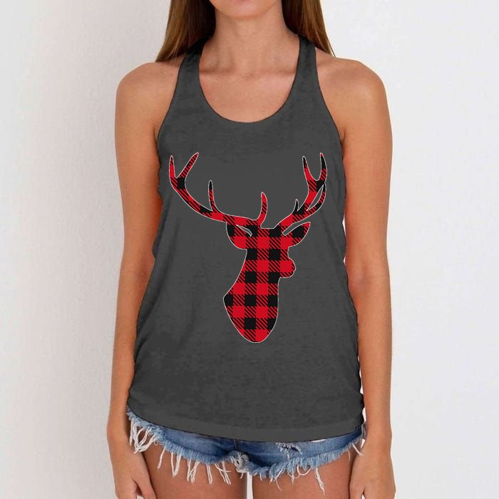 Classic Red & Black Christmas Buffalo Plaid Deer Women's Knotted Racerback Tank