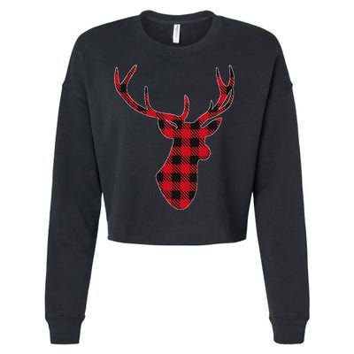 Classic Red & Black Christmas Buffalo Plaid Deer Cropped Pullover Crew