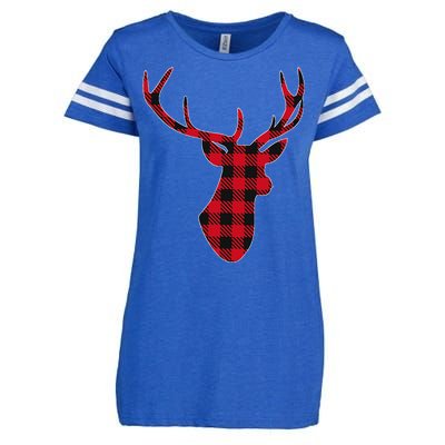 Classic Red & Black Christmas Buffalo Plaid Deer Enza Ladies Jersey Football T-Shirt