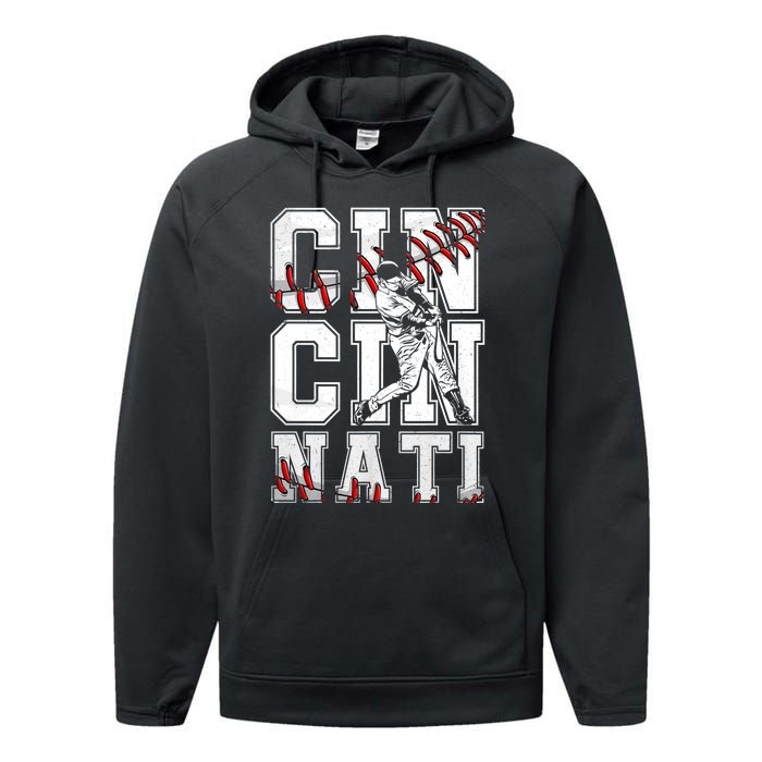 Cincinnati Retro Baseball Lover Met At Game Day Performance Fleece Hoodie