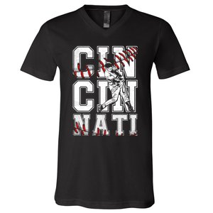 Cincinnati Retro Baseball Lover Met At Game Day V-Neck T-Shirt