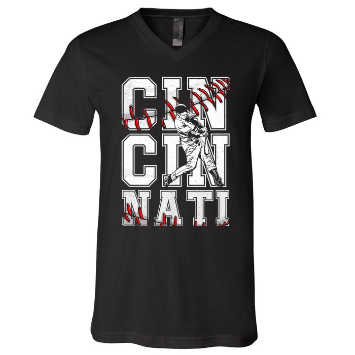 Cincinnati Retro Baseball Lover Met At Game Day V-Neck T-Shirt