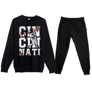 Cincinnati Retro Baseball Lover Met At Game Day Premium Crewneck Sweatsuit Set