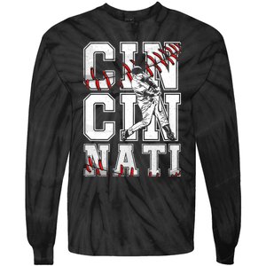 Cincinnati Retro Baseball Lover Met At Game Day Tie-Dye Long Sleeve Shirt