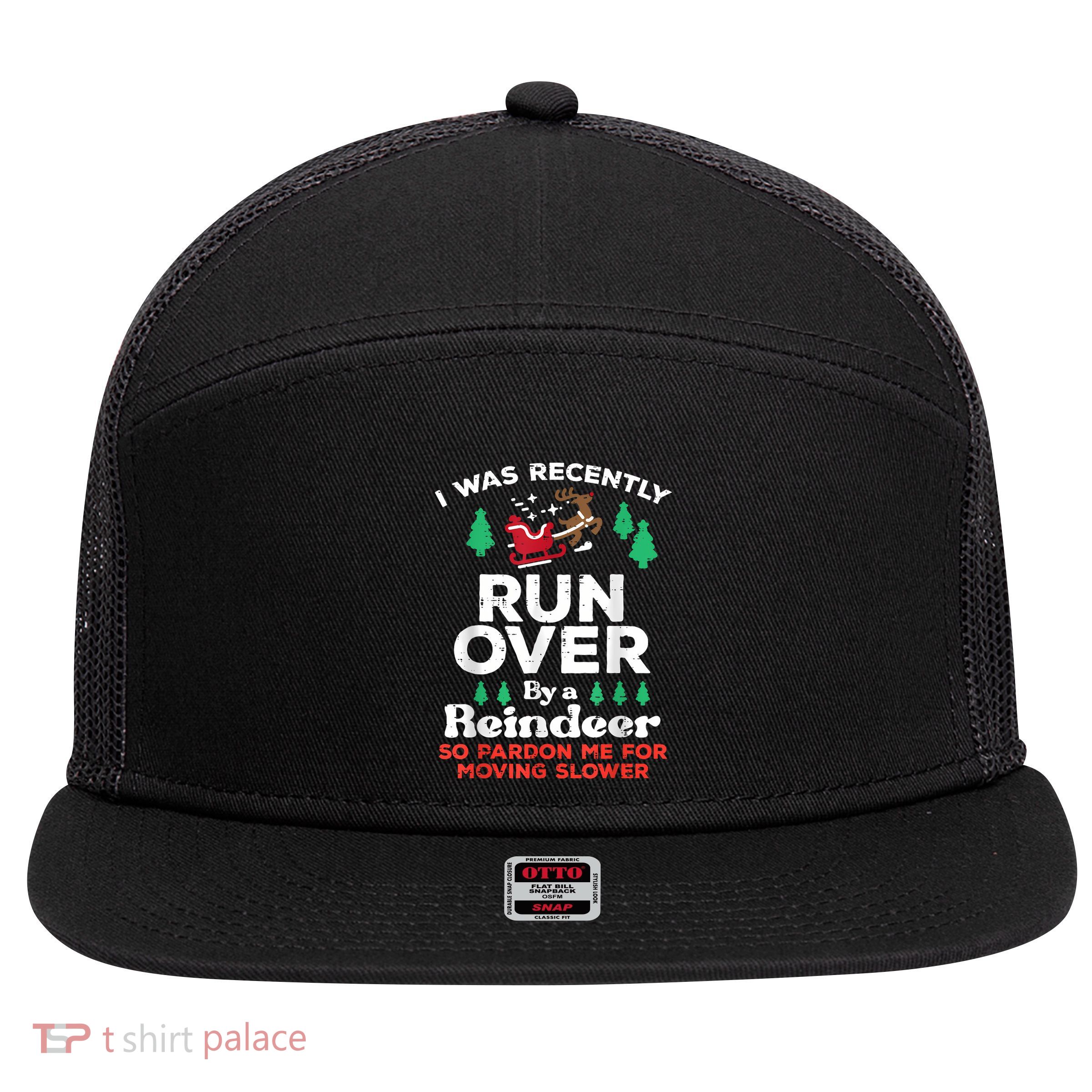 Christmas Runover By Reindeer Funny Xmas 7 Panel Mesh Trucker Snapback Hat