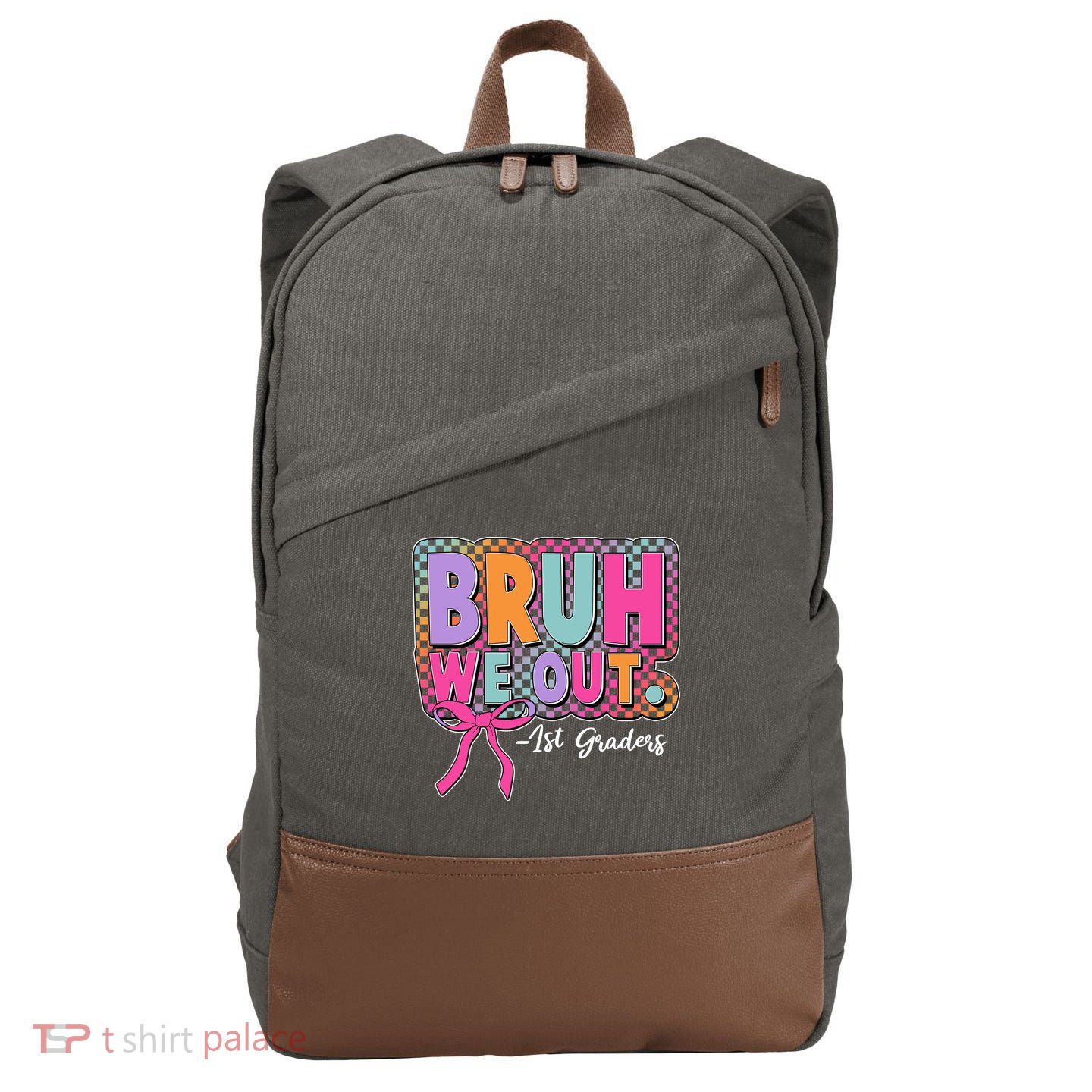 Cute Retro Bruh We Out First Graders Cotton Canvas Backpack