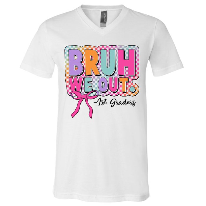 Cute Retro Bruh We Out First Graders V-Neck T-Shirt