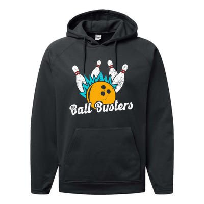 Classic Retro Bowling Team Name Ball Busters League Night Performance Fleece Hoodie