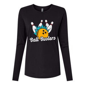 Classic Retro Bowling Team Name Ball Busters League Night Womens Cotton Relaxed Long Sleeve T-Shirt