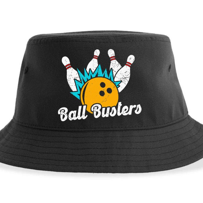 Classic Retro Bowling Team Name Ball Busters League Night Sustainable Bucket Hat