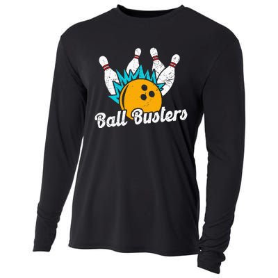 Classic Retro Bowling Team Name Ball Busters League Night Cooling Performance Long Sleeve Crew