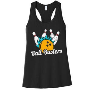 Classic Retro Bowling Team Name Ball Busters League Night Women's Racerback Tank