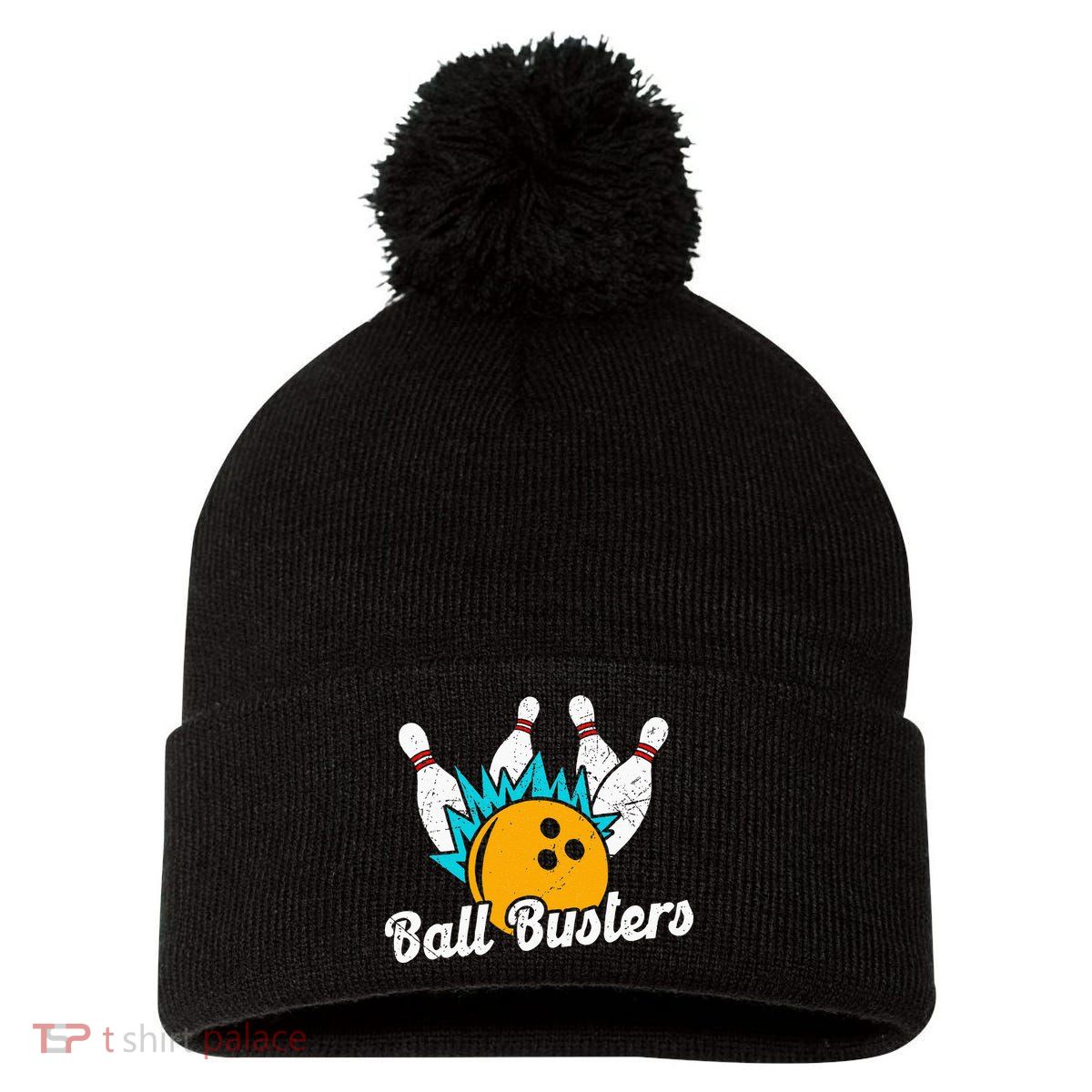 Classic Retro Bowling Team Name Ball Busters League Night Pom Pom 12in Knit Beanie