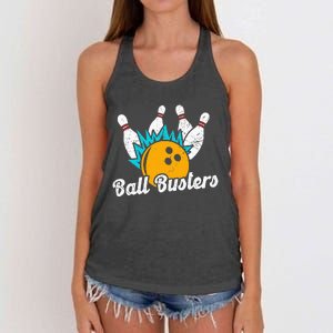 Classic Retro Bowling Team Name Ball Busters League Night Women's Knotted Racerback Tank