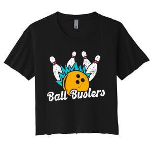 Classic Retro Bowling Team Name Ball Busters League Night Women's Crop Top Tee