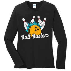 Classic Retro Bowling Team Name Ball Busters League Night Ladies Long Sleeve Shirt