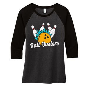 Classic Retro Bowling Team Name Ball Busters League Night Women's Tri-Blend 3/4-Sleeve Raglan Shirt