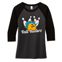 Classic Retro Bowling Team Name Ball Busters League Night Women's Tri-Blend 3/4-Sleeve Raglan Shirt