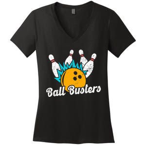 Classic Retro Bowling Team Name Ball Busters League Night Women's V-Neck T-Shirt