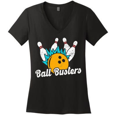 Classic Retro Bowling Team Name Ball Busters League Night Women's V-Neck T-Shirt