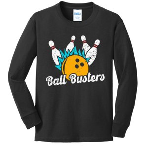 Classic Retro Bowling Team Name Ball Busters League Night Kids Long Sleeve Shirt