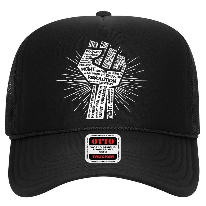 Civil Rights Black Power Fist March For Justice High Crown Mesh Back Trucker Hat