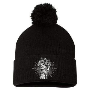 Civil Rights Black Power Fist March For Justice Pom Pom 12in Knit Beanie