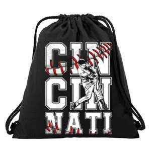 Cincinnati Retro Baseball Lover Met At Game Day Drawstring Bag