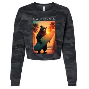 Cool Republic Bear Surfing Beach California Cropped Pullover Crew