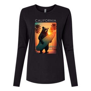 Cool Republic Bear Surfing Beach California Womens Cotton Relaxed Long Sleeve T-Shirt