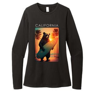 Cool Republic Bear Surfing Beach California Womens CVC Long Sleeve Shirt