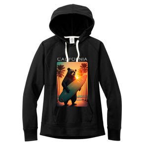 Cool Republic Bear Surfing Beach California Women's Fleece Hoodie