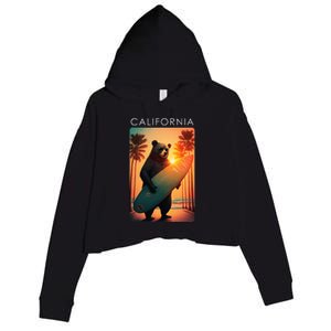 Cool Republic Bear Surfing Beach California Crop Fleece Hoodie