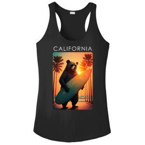 Cool Republic Bear Surfing Beach California Ladies PosiCharge Competitor Racerback Tank