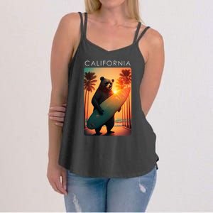 Cool Republic Bear Surfing Beach California Women's Strappy Tank