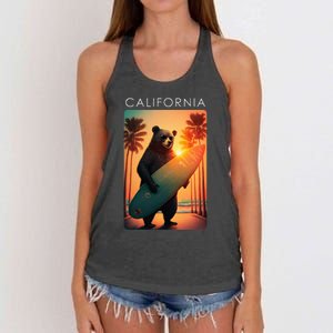 Cool Republic Bear Surfing Beach California Women's Knotted Racerback Tank