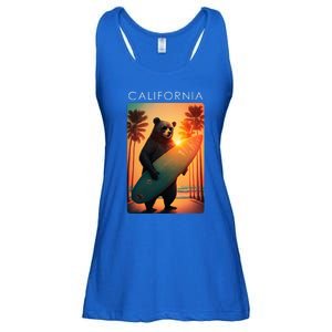 Cool Republic Bear Surfing Beach California Ladies Essential Flowy Tank