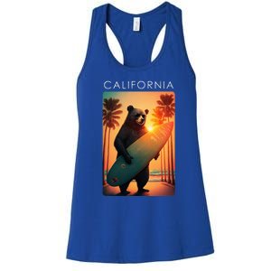 Cool Republic Bear Surfing Beach California Women's Racerback Tank