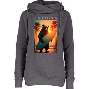 Cool Republic Bear Surfing Beach California Womens Funnel Neck Pullover Hood