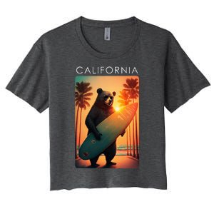 Cool Republic Bear Surfing Beach California Women's Crop Top Tee